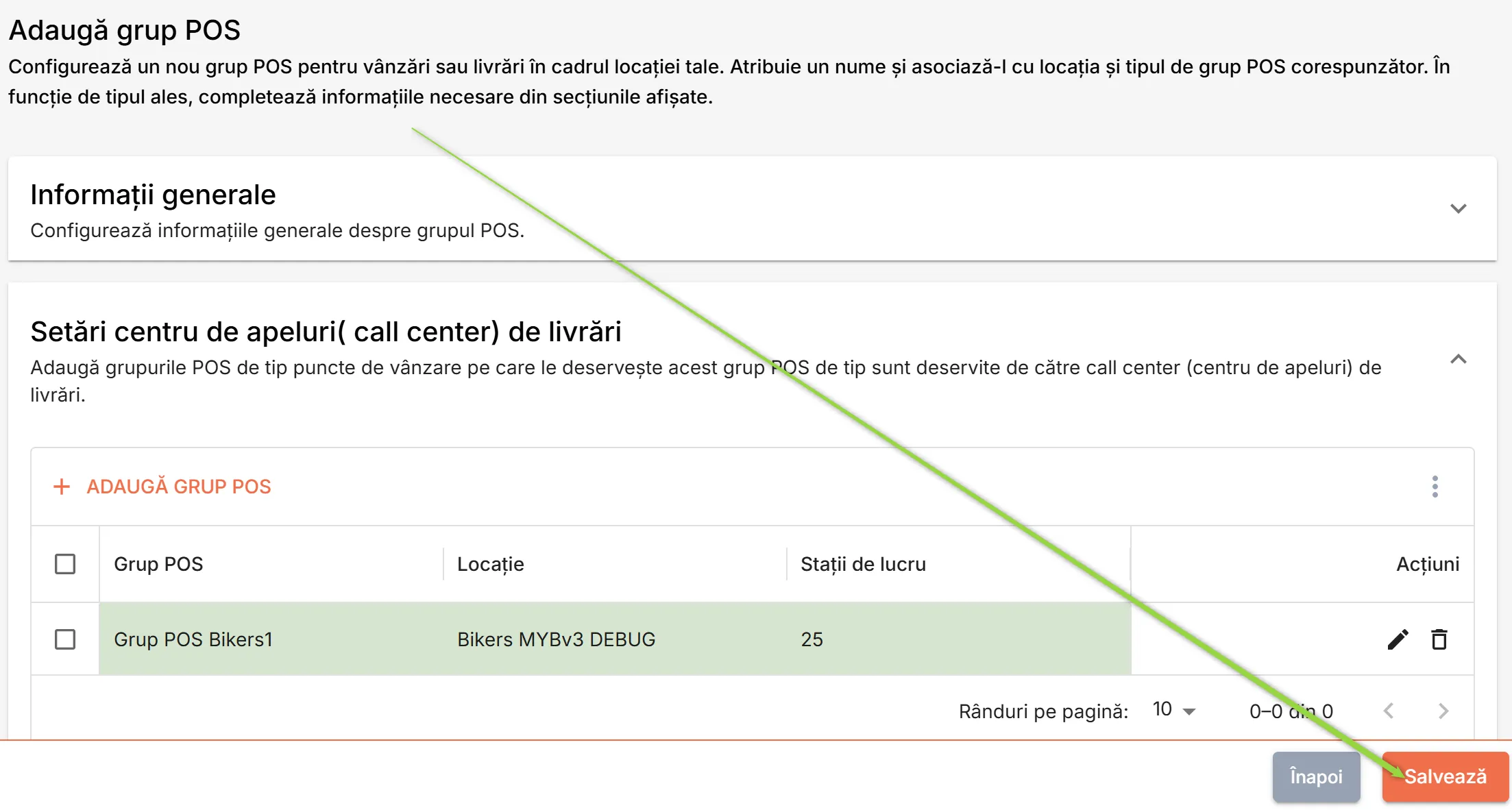 Grup POS configurat ca și call center