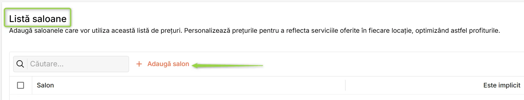 Secțiunea Listă saloane