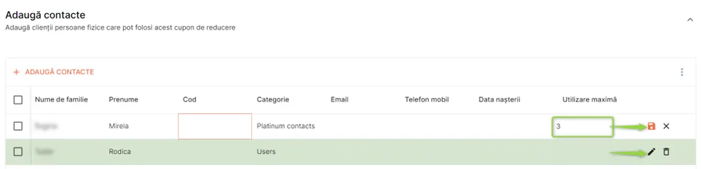 Editează detaliile fiecărui contact, apoi salvează Editează detaliile fiecărui contact, apoi salvează