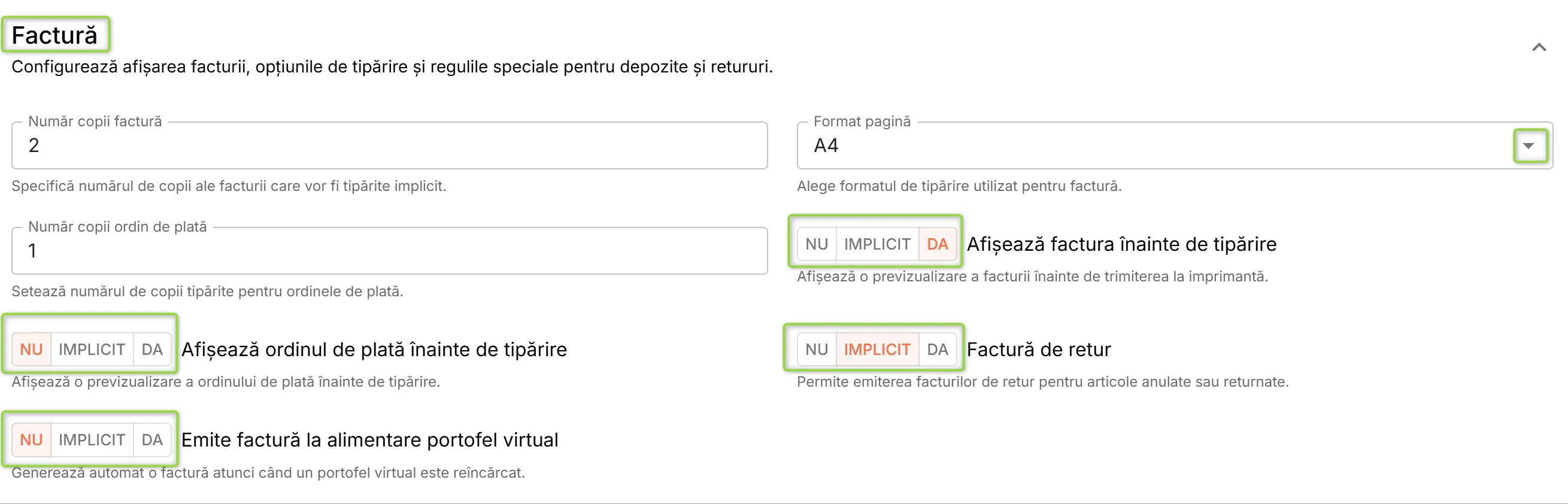 Secțiunea Factură Secțiunea Factură