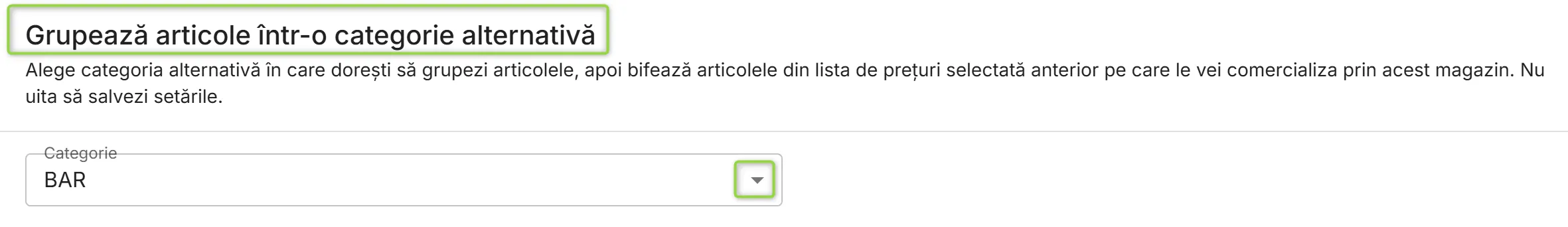 Fereastra Grupează articole într-o categorie alternativă Fereastra Grupează articole într-o categorie alternativă