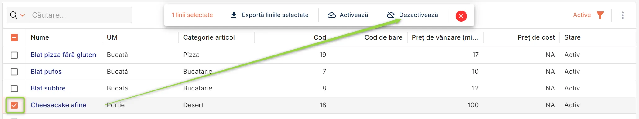 Dezactivează un articol Dezactivează un articol