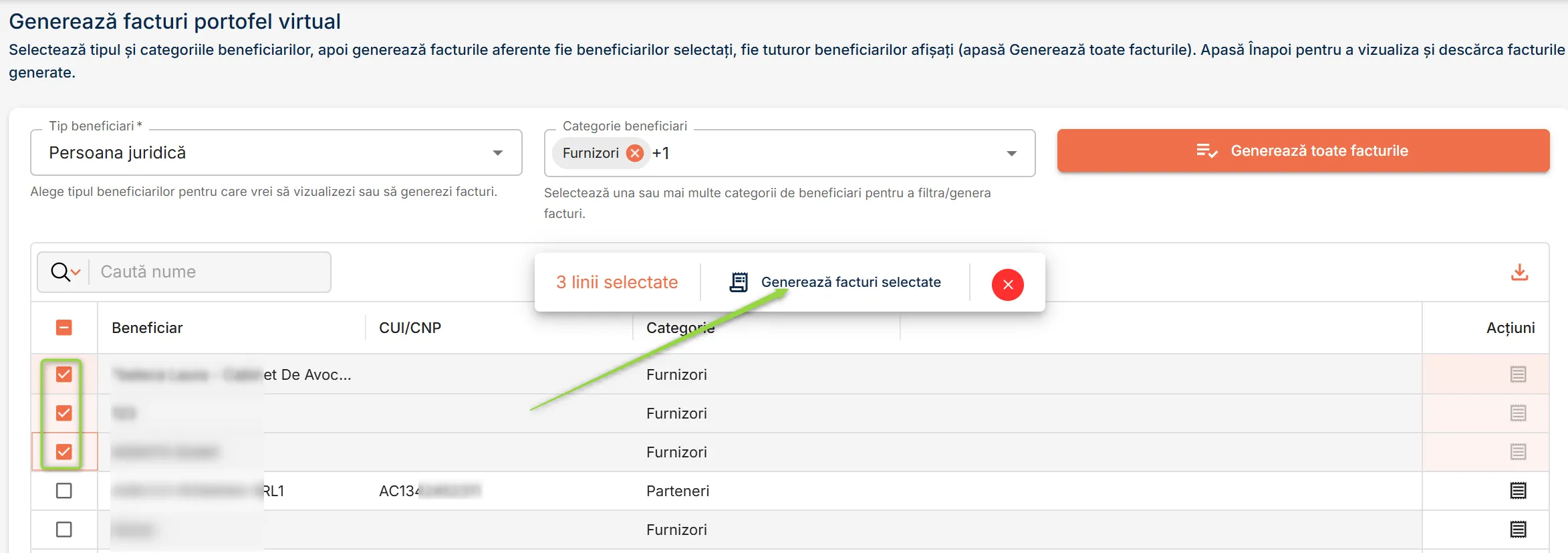 Generează facturi multiple Generează facturi multiple