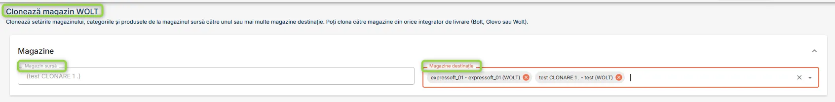 Alege magazinele destinație Alege magazinele destinație