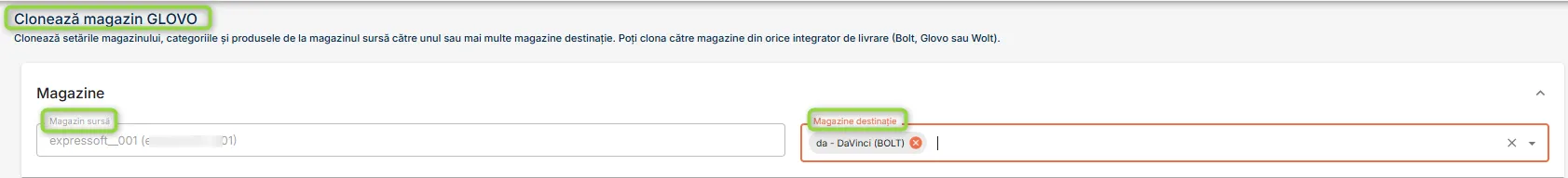 Alege magazinele destinație