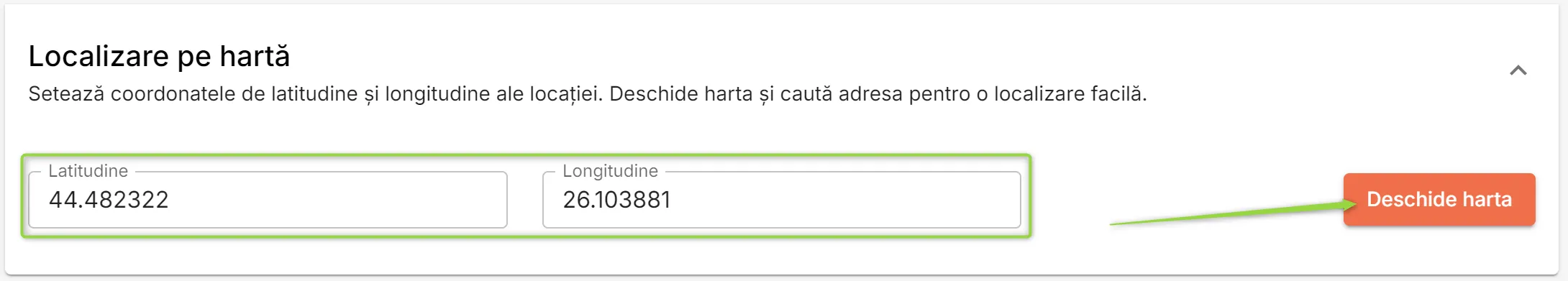 Secțiunea Localizare pe hartă