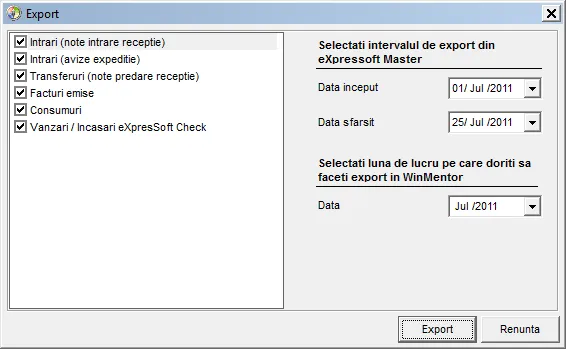 Buton Export IFC_WinMentor - fereastra Export