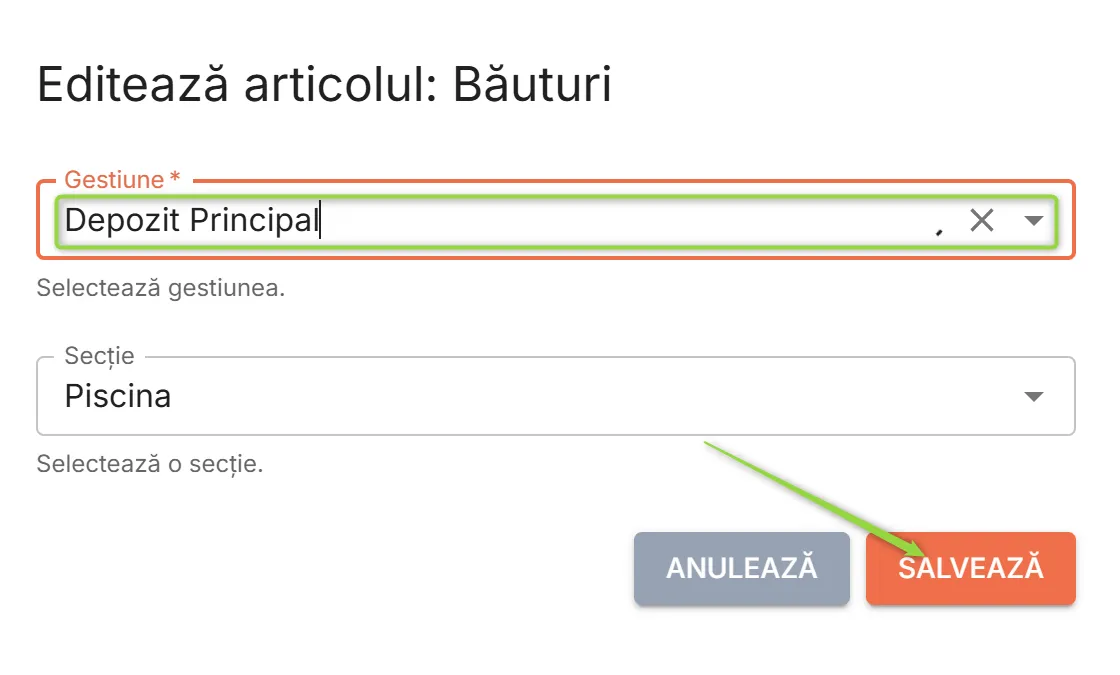 Modifică gestiunea din care se scade un articol sau categorie de articole