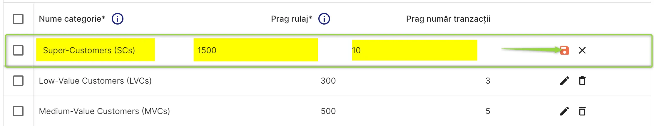 Introdu informațiile noii categorii de segmentare
