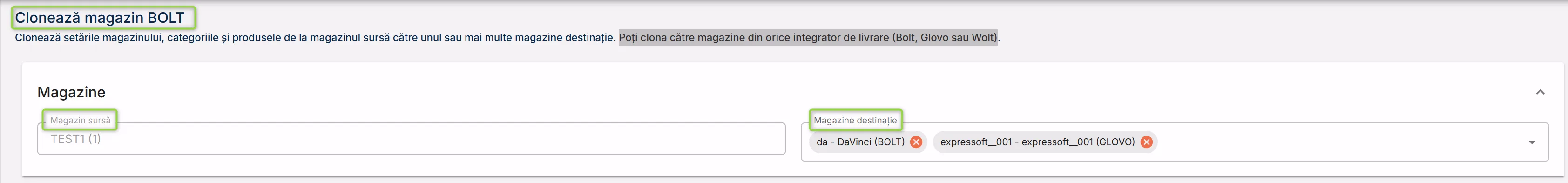 Alege magazinul destinație