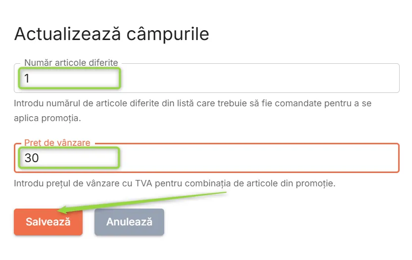 Setare condiții promoție