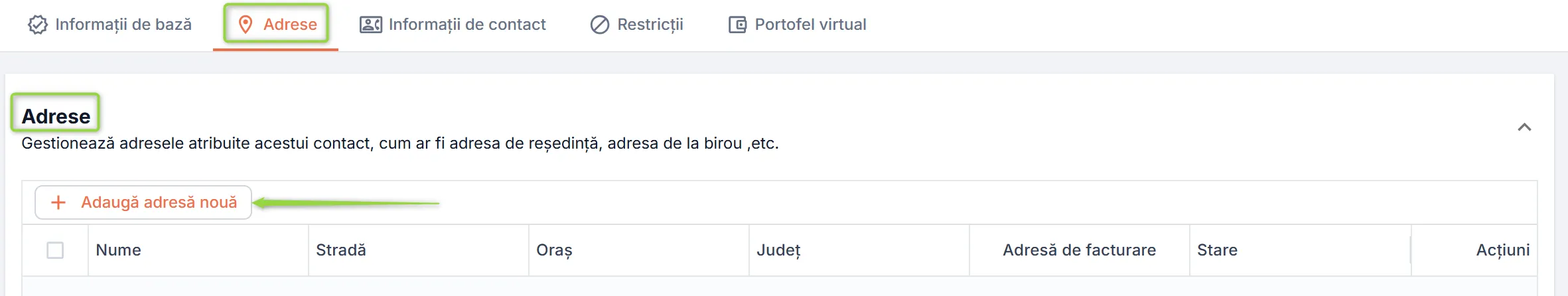 Secțiunea Adrese Secțiunea Adrese