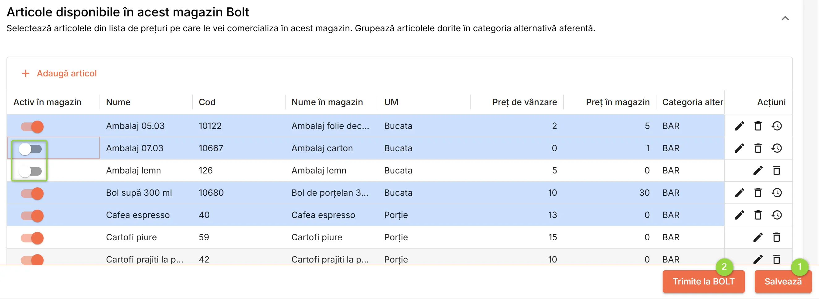 Scoate articole de la vânzare