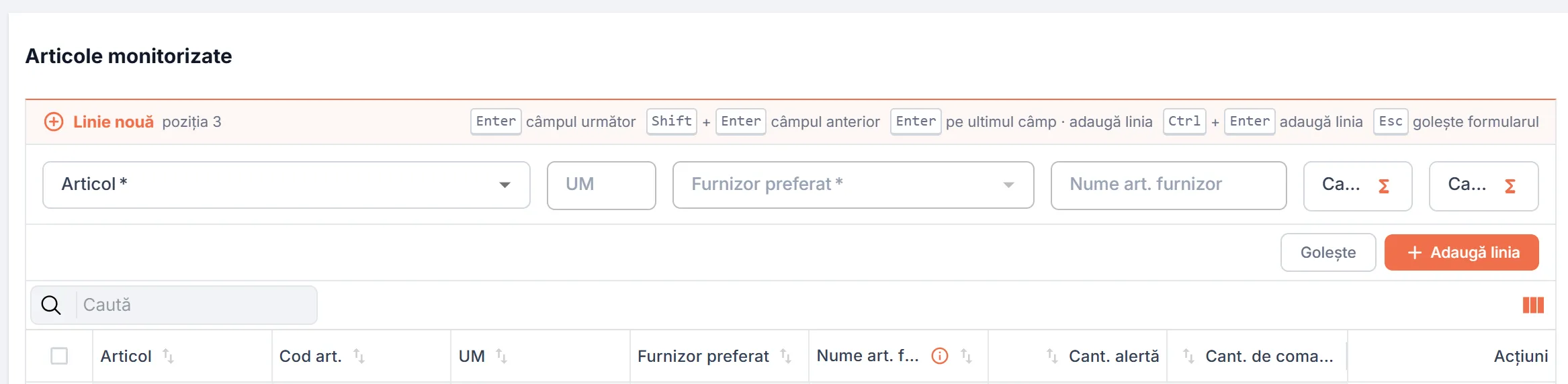 Secțiunea Articole monitorizate