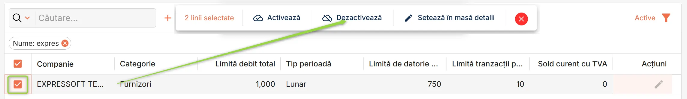 Dezactivează portofelul virtual al unei companii