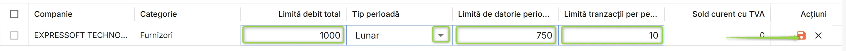 Configurează limitele portofelului