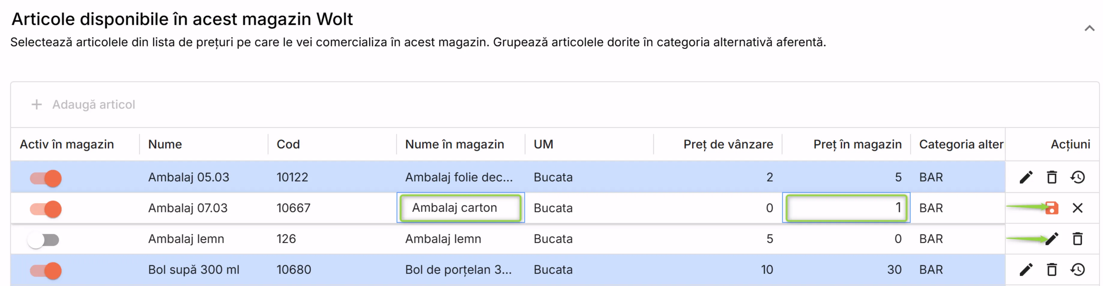 Personalizează denumirea articolelor și prețul de vânzare în acel magazin Personalizează denumirea articolelor și prețul de vânzare în acel magazin