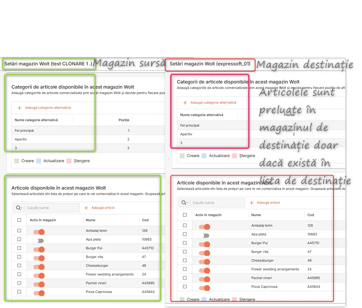 Verifică setările din magazinul destinație Verifică setările din magazinul destinație