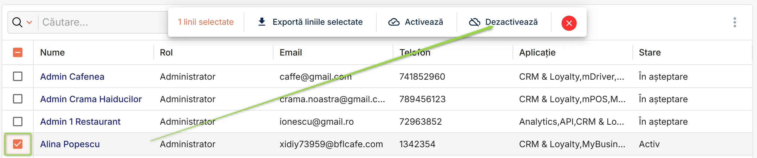 Dezactivează utilizator Dezactivează utilizator