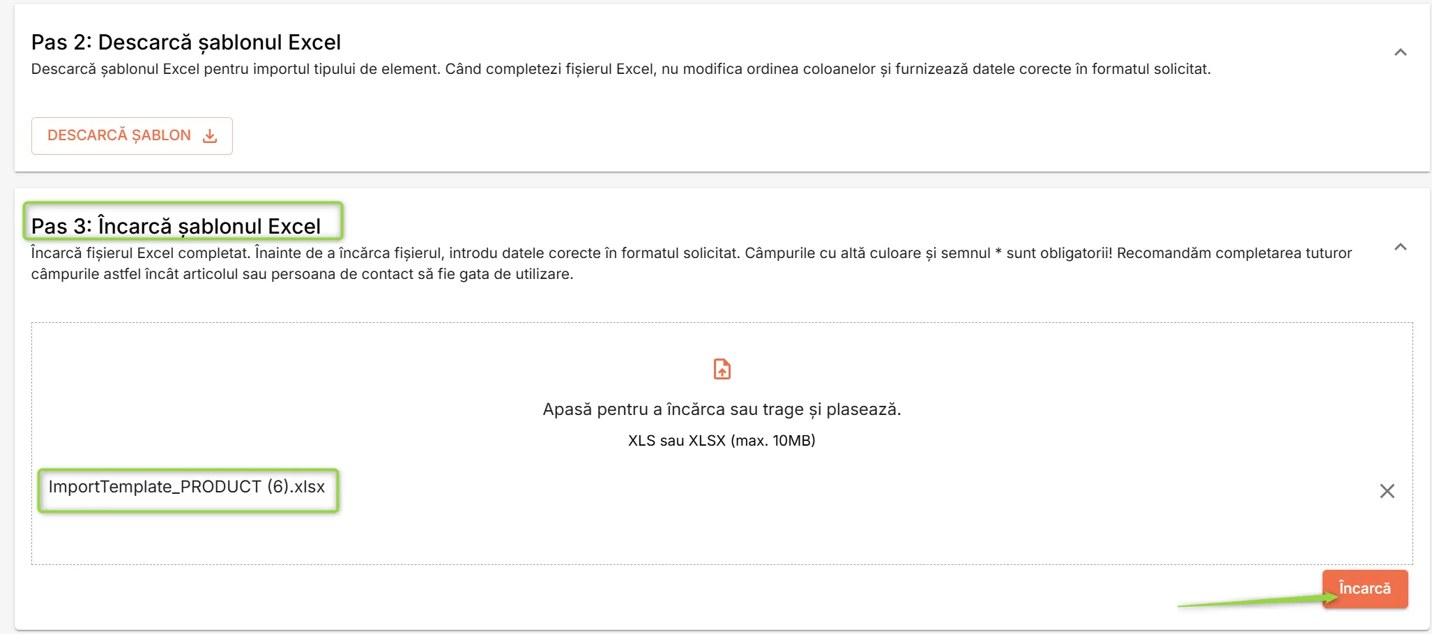 Încarcă șablonul completat