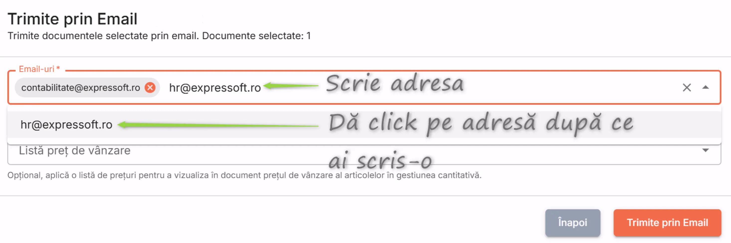 Scrie adresa sau adresele de email