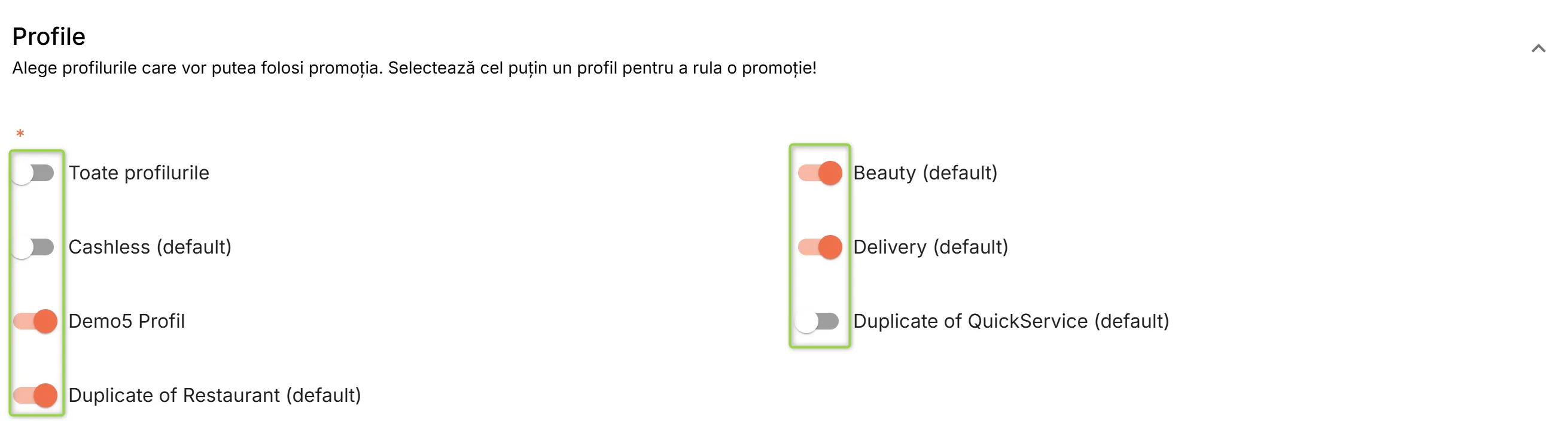 Secțunea Profiluri