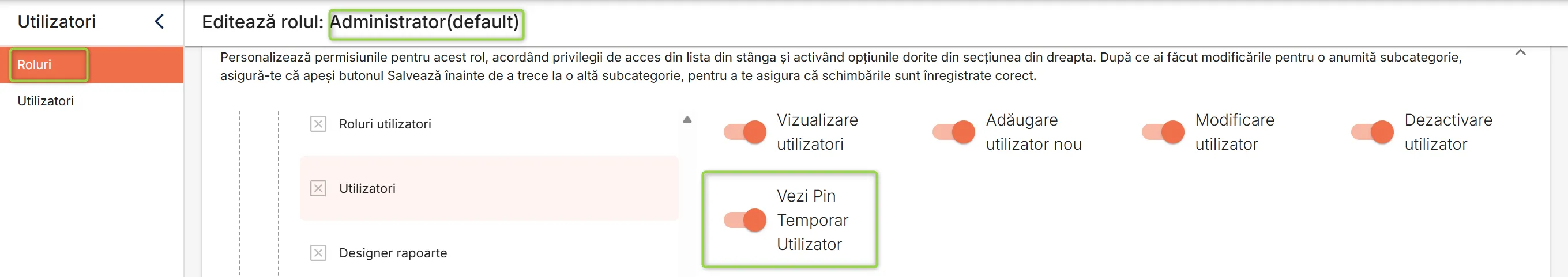 Permisiune pentru vizualizare PIN temporar