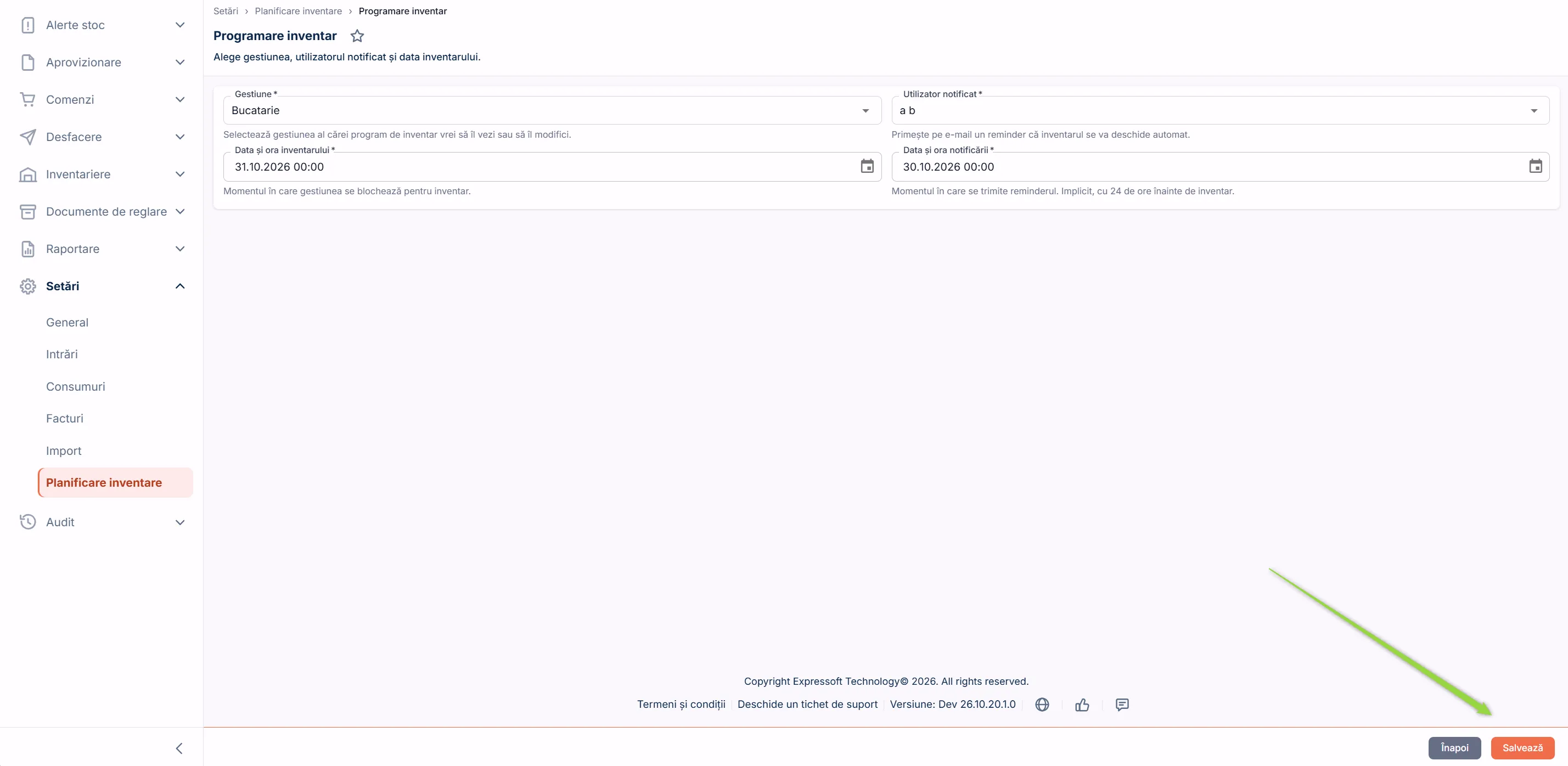 Salvează programarea inventarului Salvează programarea inventarului
