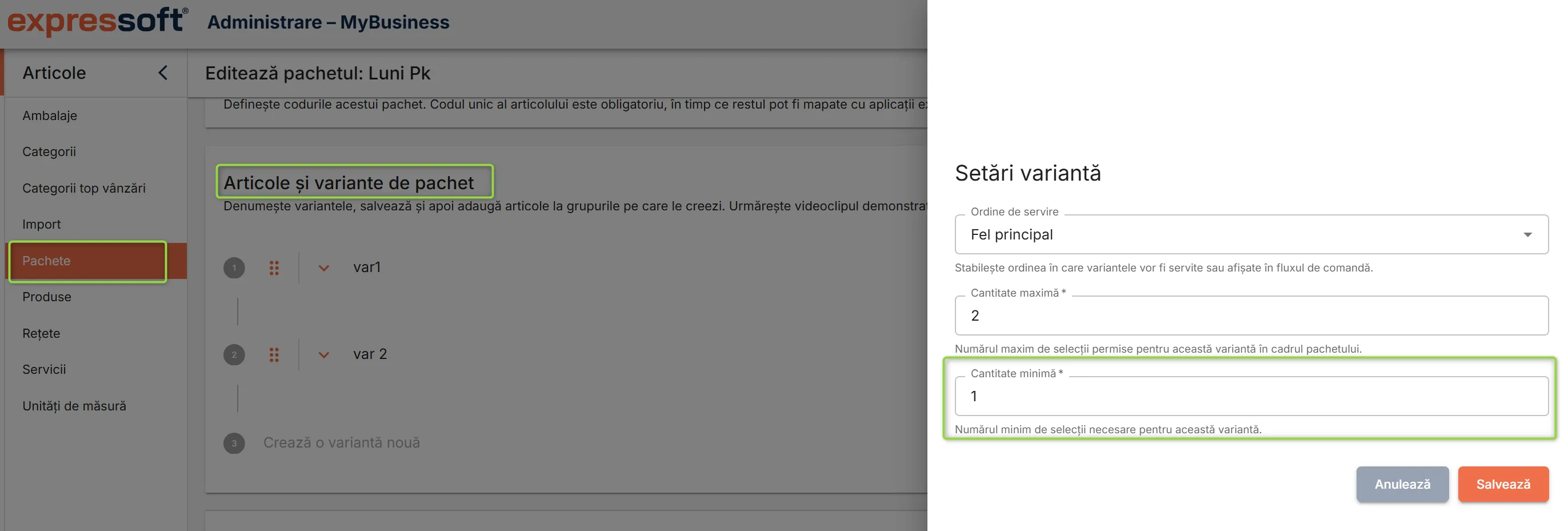 Pachete cu cantitate minimă 1 la variante