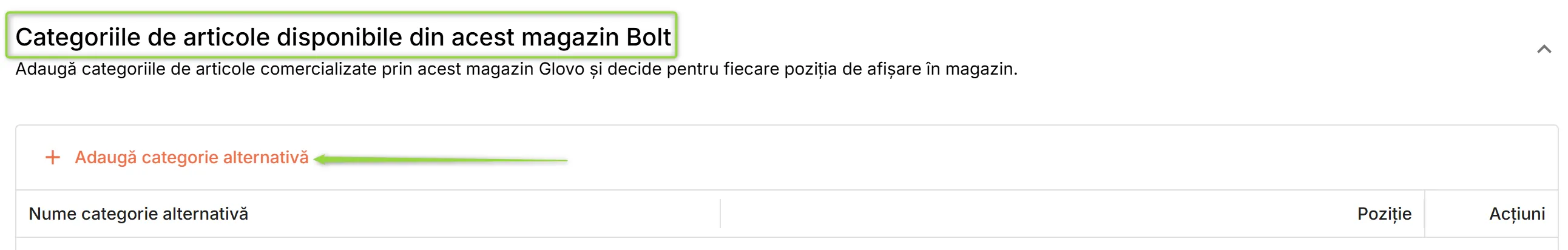Categorii de articole disponibile în magazin