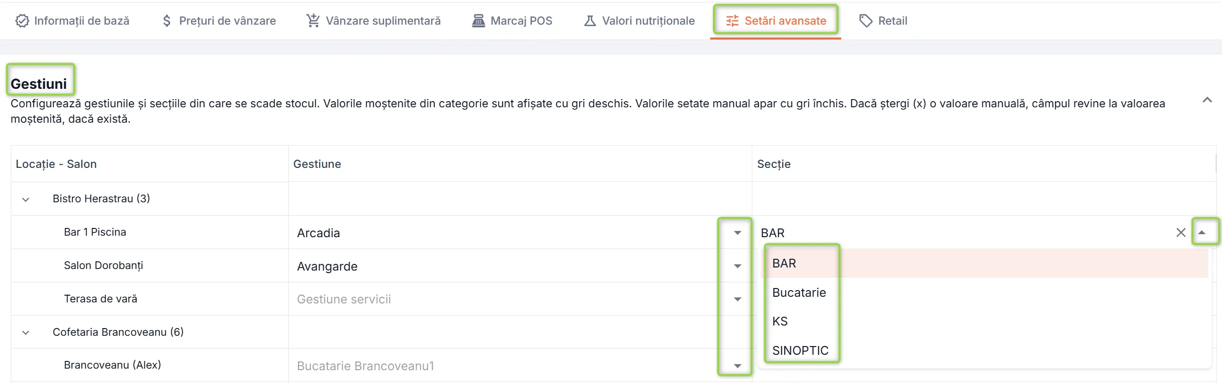Secțiunea Gestiuni Secțiunea Gestiuni