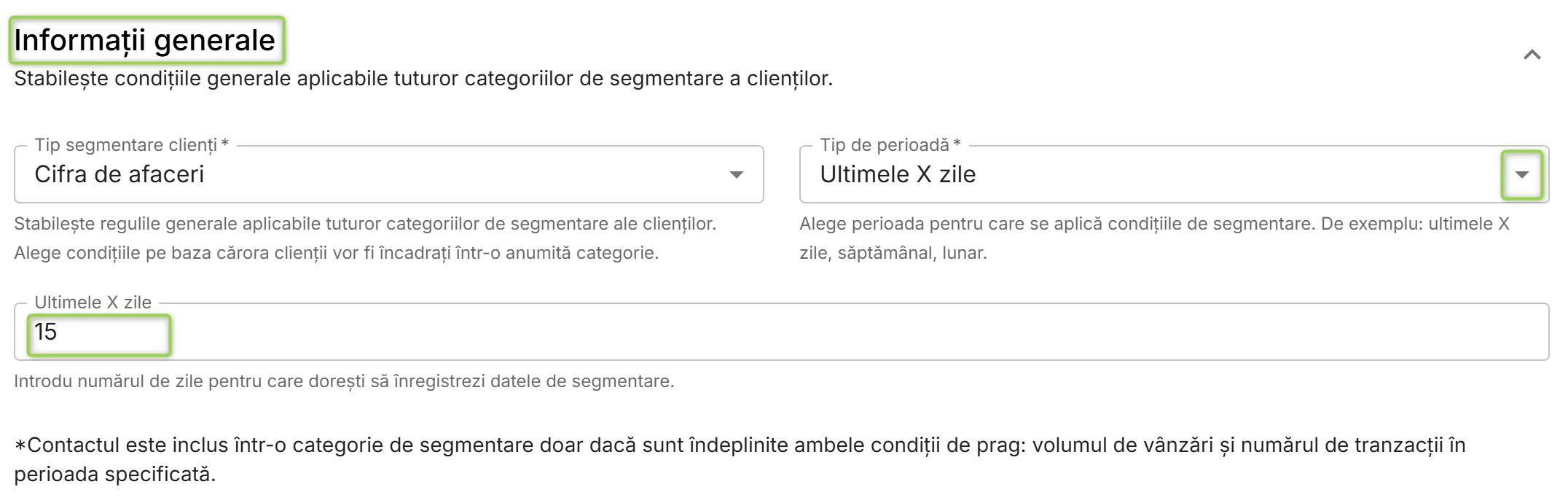Secțiunea Informații generale