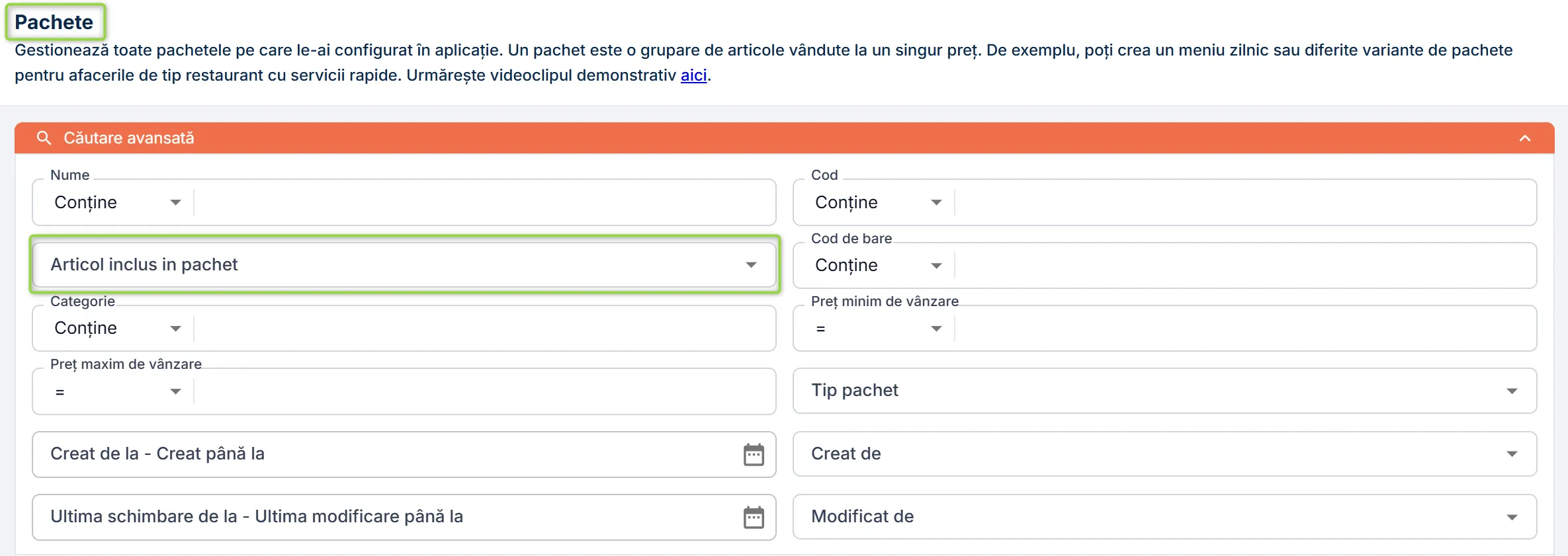 Caută pachete după articolul inclus