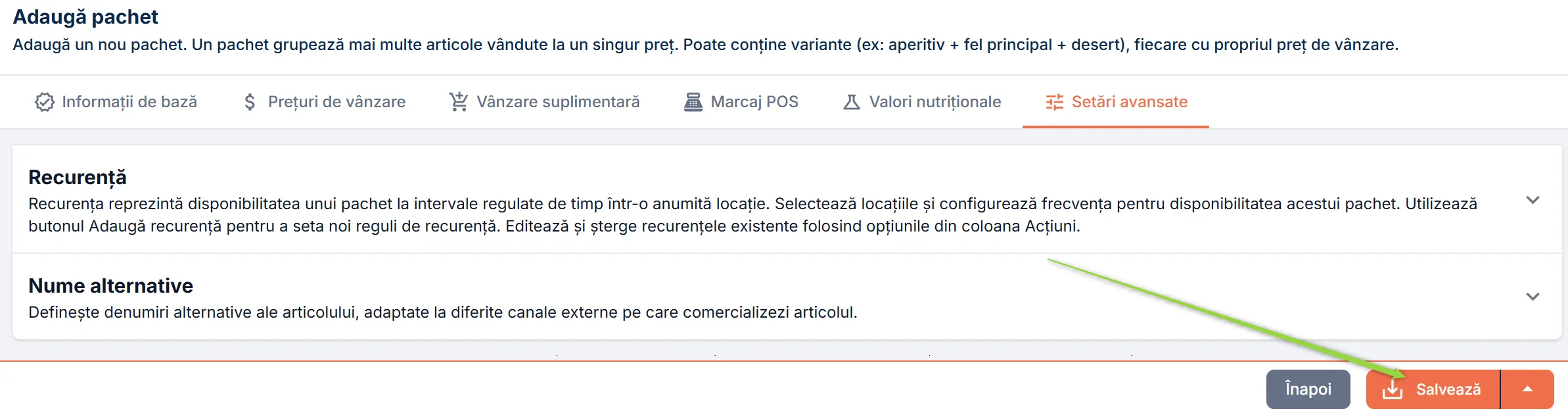 Salvează pachetul în baza de date Salvează pachetul în baza de date