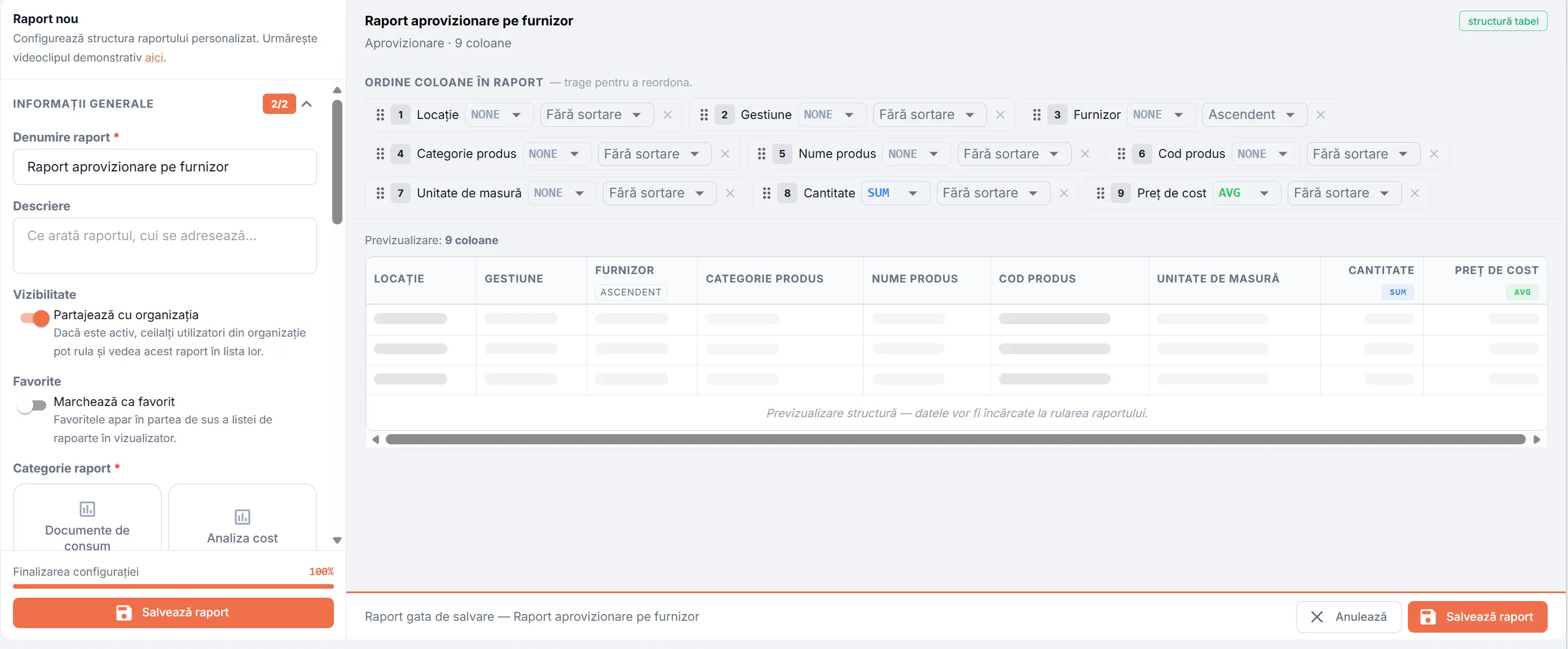 Creează raport nou personalizate