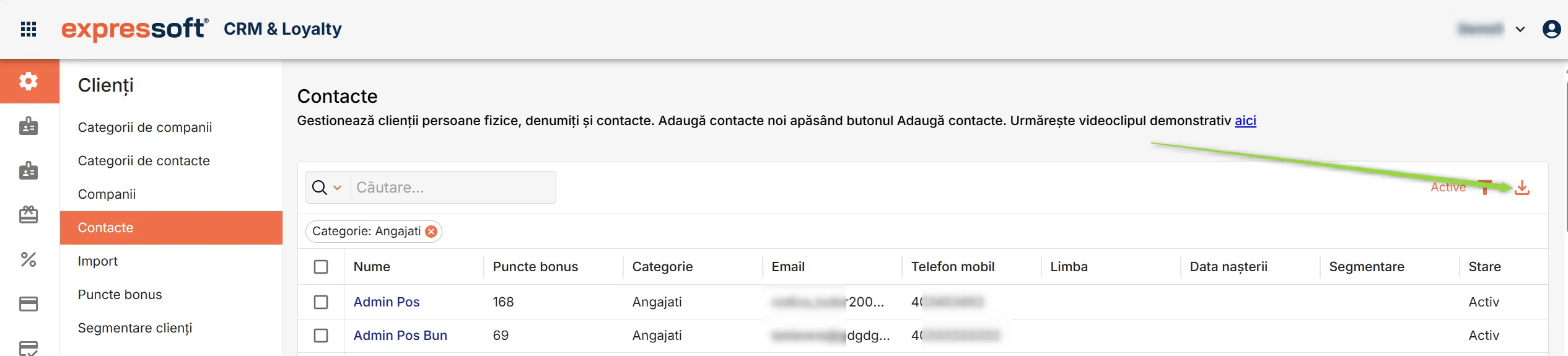 Exportă toate datele din tabel Exportă toate datele din tabel