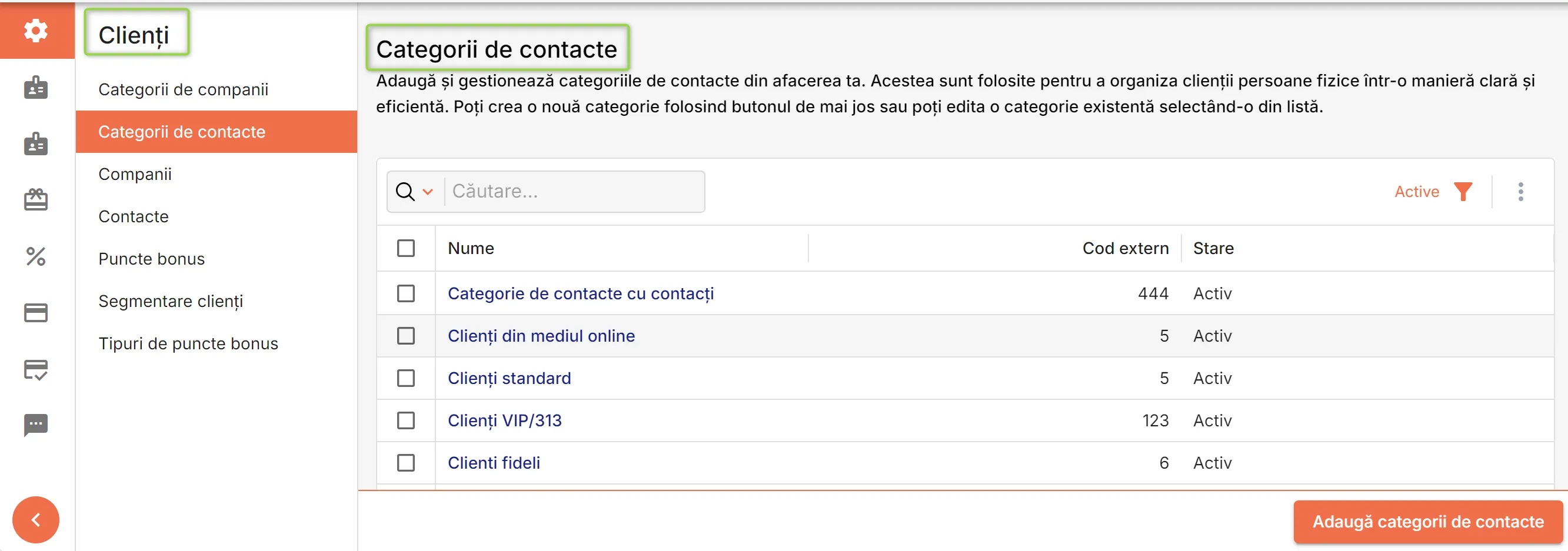 Pagina Categorii de contacte Pagina Categorii de contacte