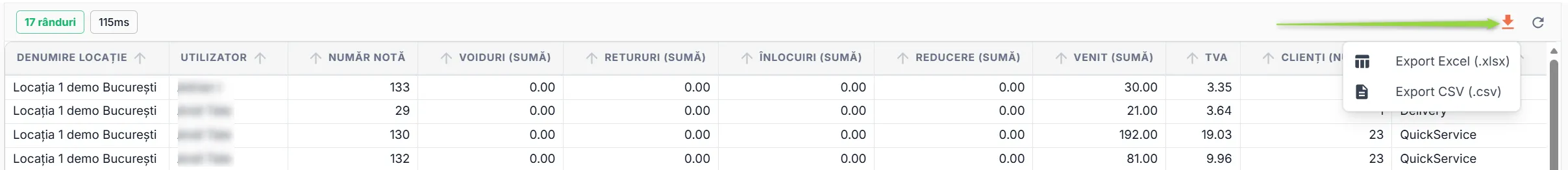 Exportă rezultatul unui raport rulat