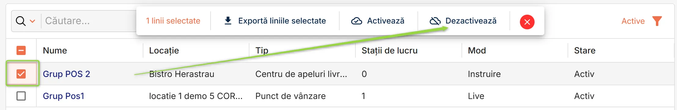 Dezactivează grupul POS selectat