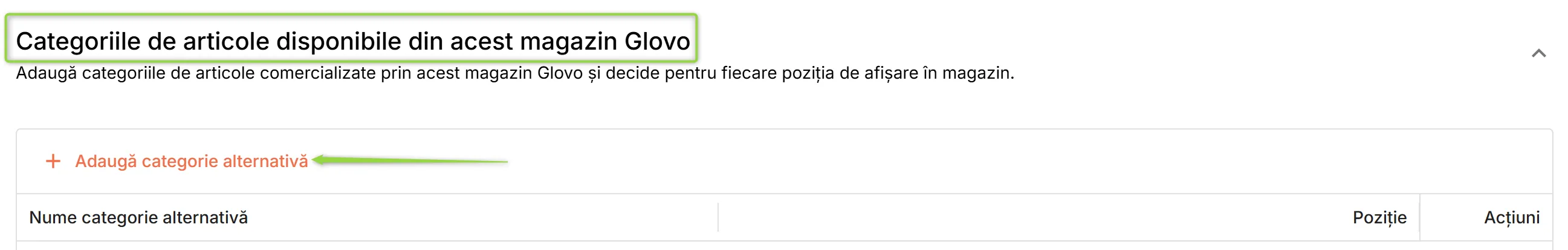 Categorii de articole disponibile în magazin