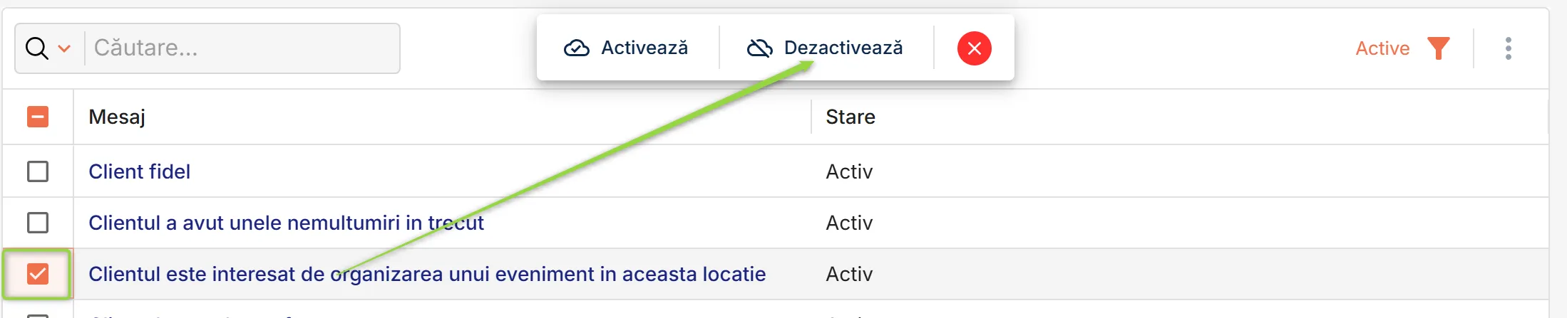 Dezactivează mesajul Dezactivează mesajul