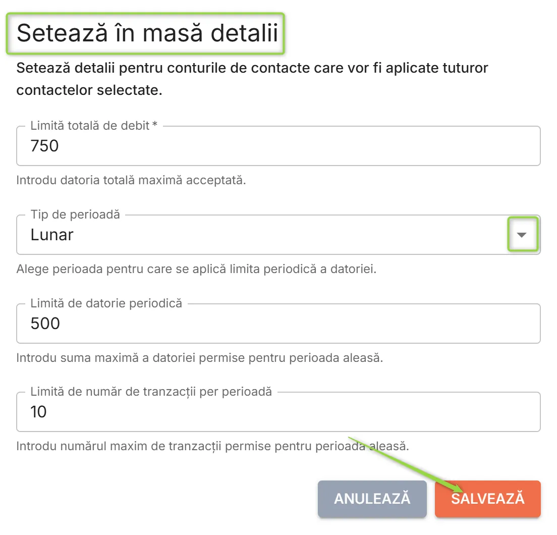 Configurează în masă portofele contactelor selectate Configurează în masă portofele contactelor selectate