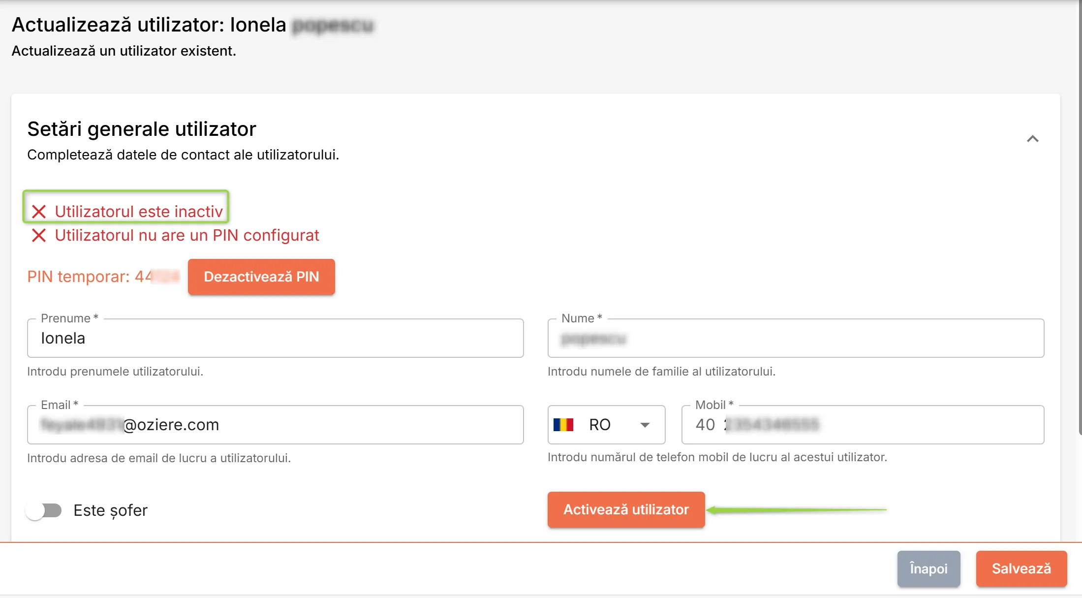 Activează utilizator