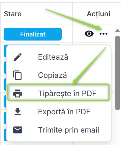 Butonul Tipărește în PDF