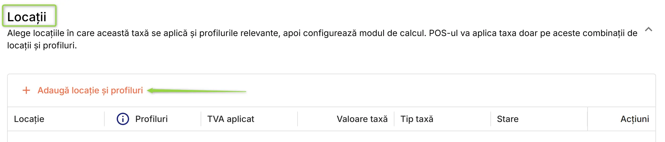Secțiunea Locații