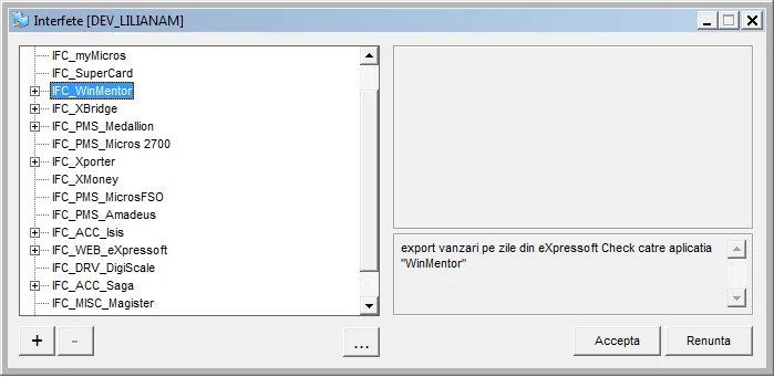 Selectează interfața IFC_ACC_WinMentor