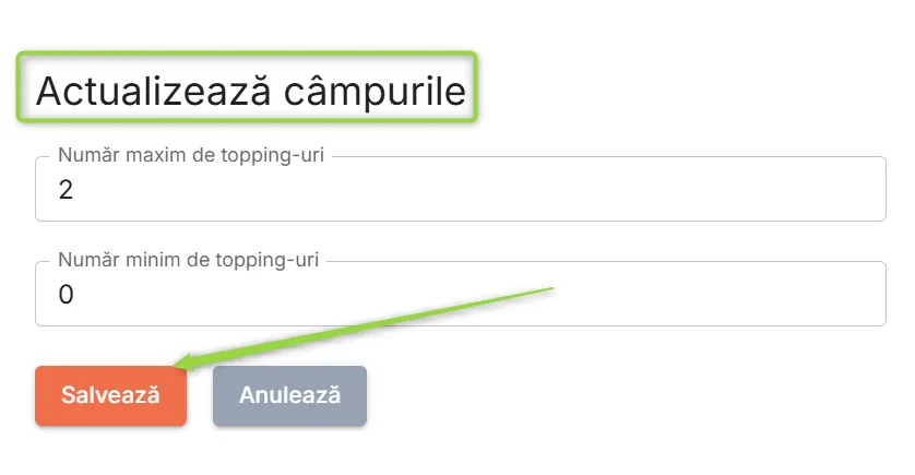 Introdu și salvează topping-urile