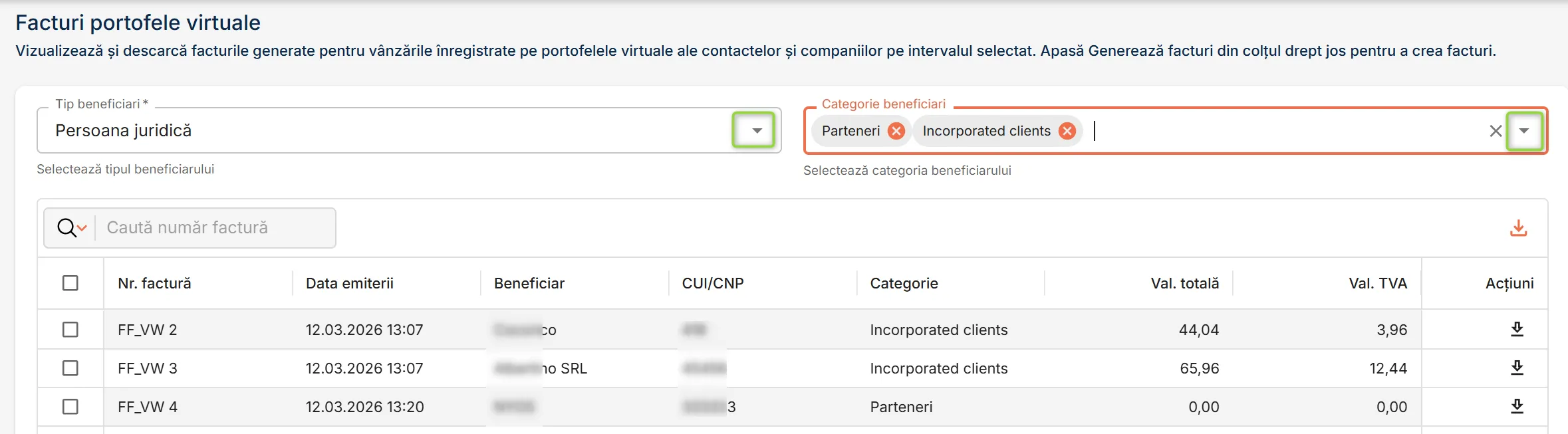 Filtrare după tip și categorii beneficiar Filtrare după tip și categorii beneficiar