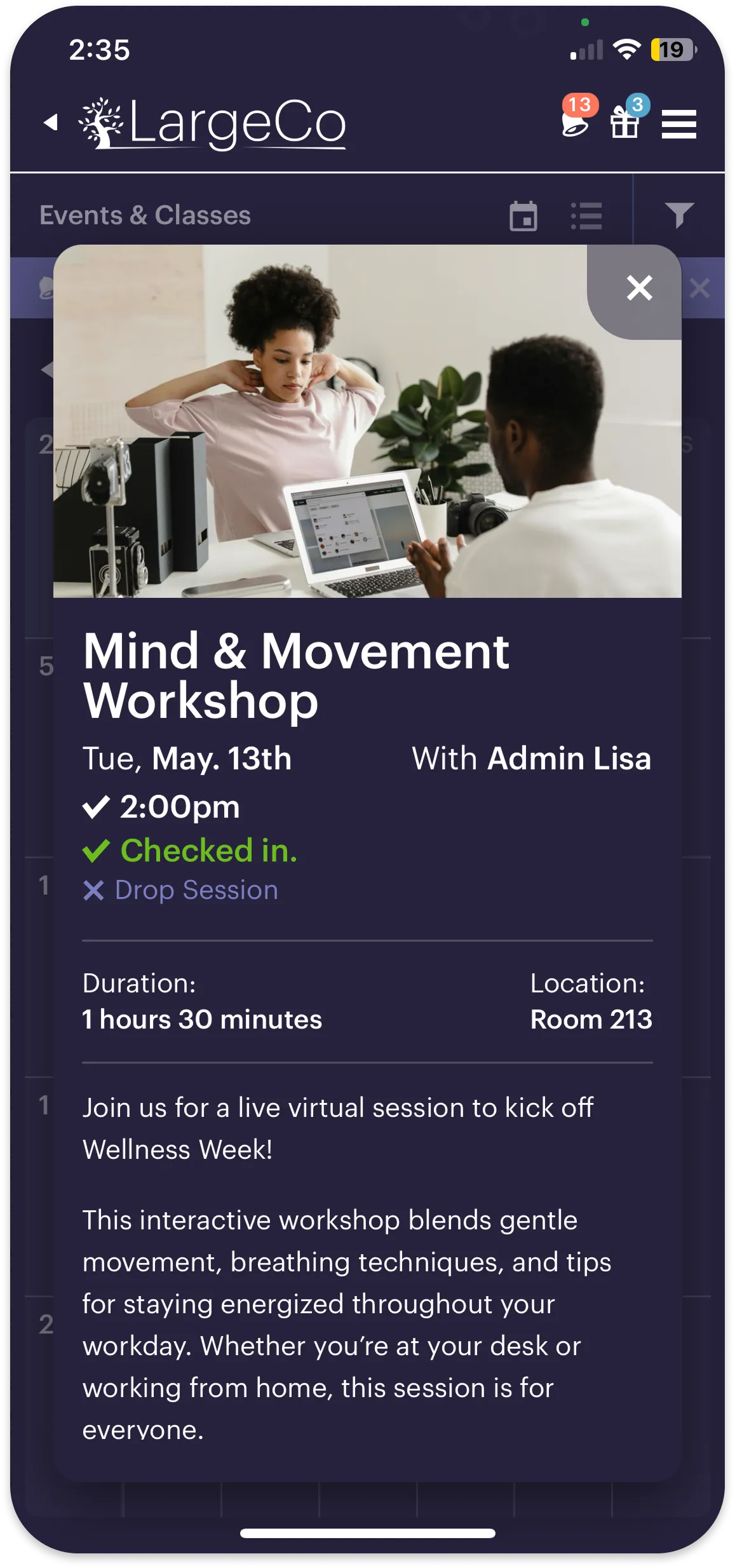Check-in confirmed