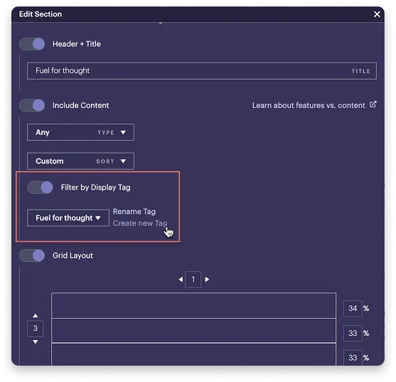 Section settings